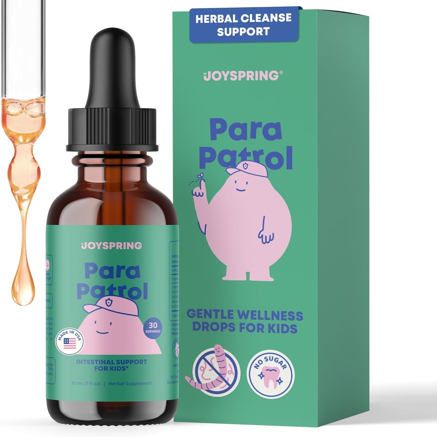 ParaPatrol Kids Herbal Supplement | Alcohol-Free Liquid with Black Walnut & Wormwood Extract for Digestive Health | Natural Raspberry Flavor, 30 Servings