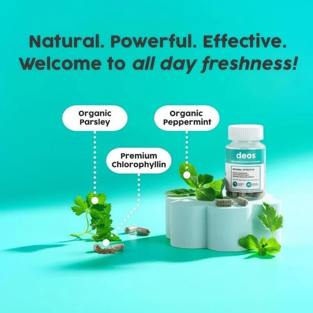 DEOS Natural Deodorant Supplement for Body Freshness & Sweat Control